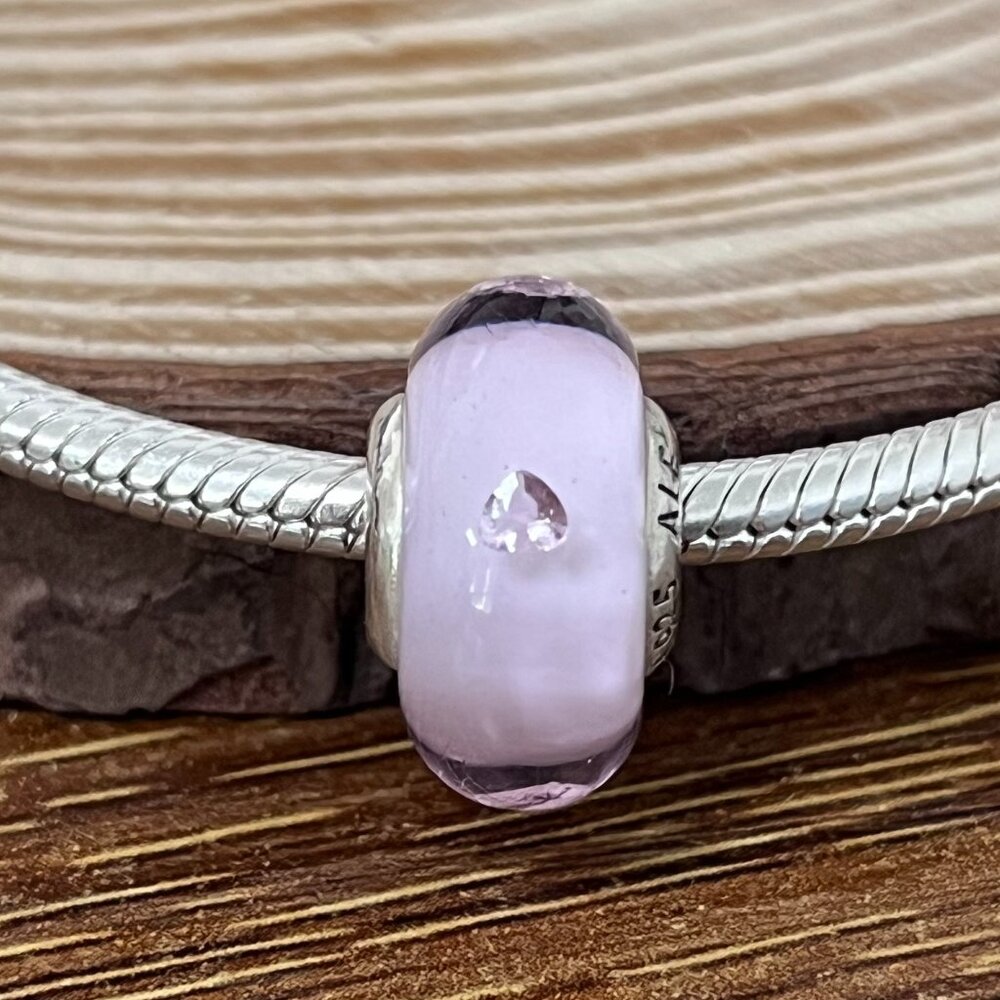 Pandora Pink Hearts Murano Glass silver Charm